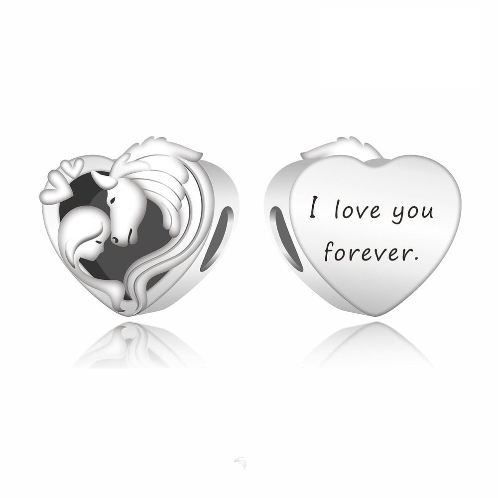 "Soul Connection" Girl & Horse Heart Bead - 925 Sterling Silver