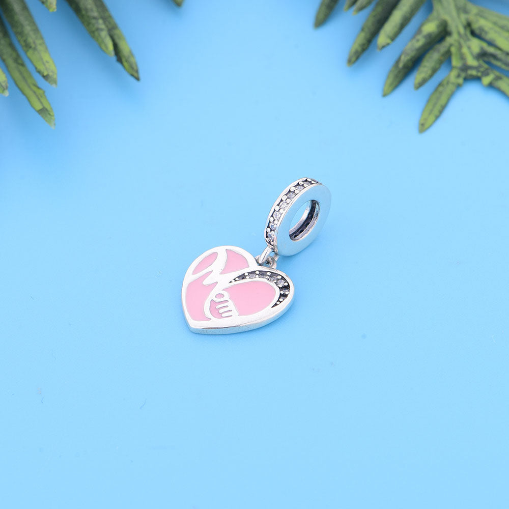 "Gentle Pulse" Mom Heart Charm - 925 Silver & Pink Enamel