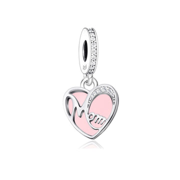 "Gentle Pulse" Mom Heart Charm - 925 Silver & Pink Enamel