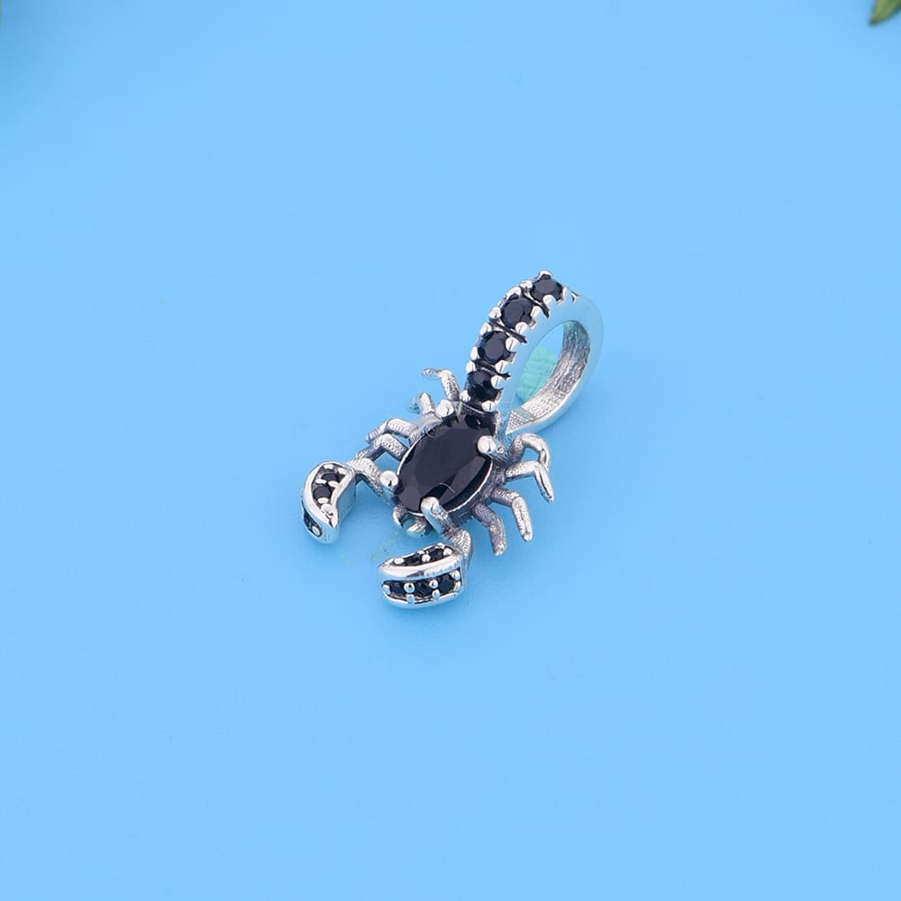 "Shadow Sting" Scorpion Charm - 925 Sterling Silver Black CZ