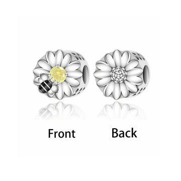 "Golden Nectar" - 925 Sterling Silver Bee Daisy Flower Charm