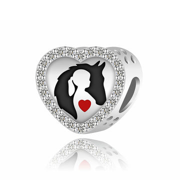 "Equine Bond" - 925 Sterling Silver Girl and Horse Heart Charm