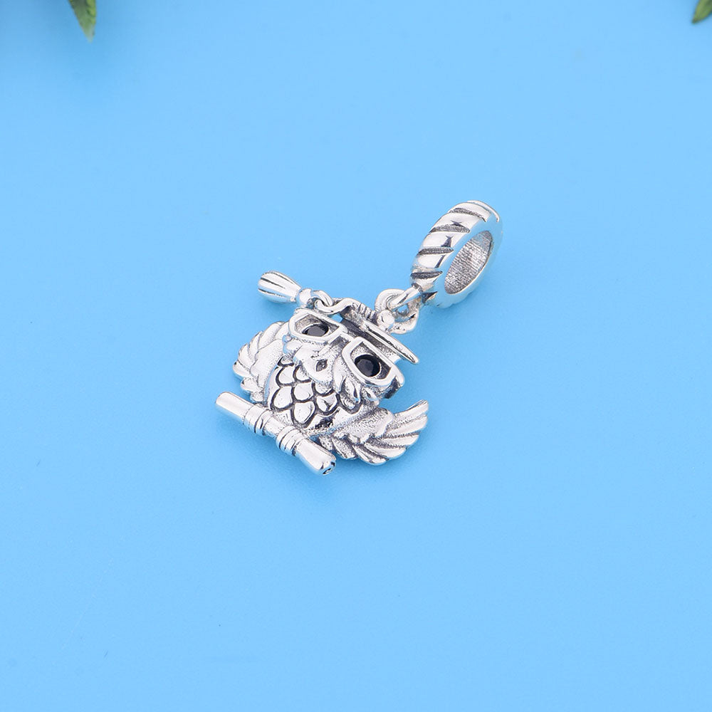 Graduation "Wings of Wisdom" Owl Charm - 925 Silver Academic Pendant