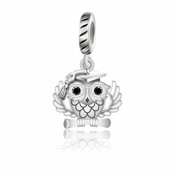 Graduation "Wings of Wisdom" Owl Charm - 925 Silver Academic Pendant