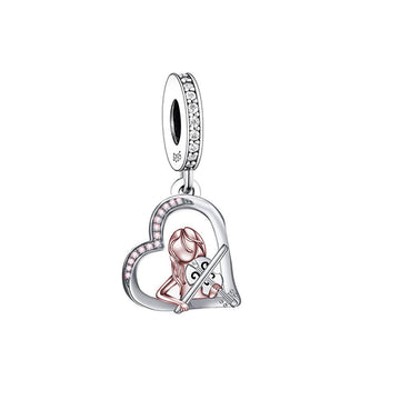 "Melodic Resonance" - 925 Sterling Silver Girl Violinist Heart Charm
