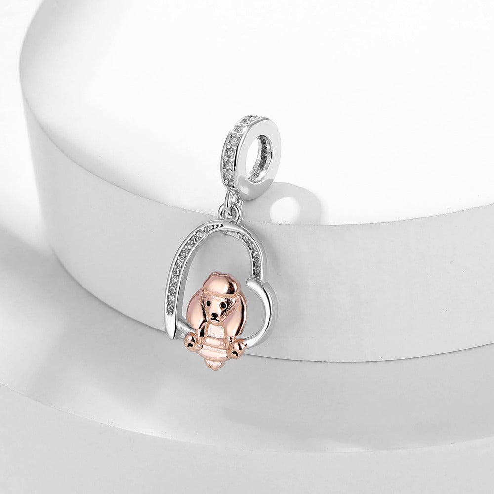 "Royal Companion" Poodle Heart Charm - Two-Tone 925 Sterling Silver