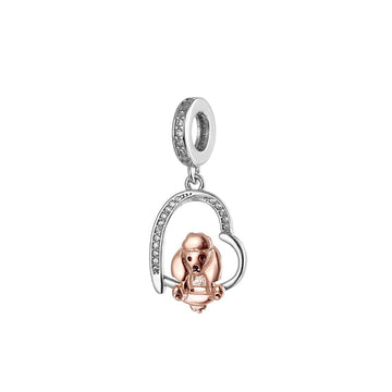 "Royal Companion" Poodle Heart Charm - Two-Tone 925 Sterling Silver
