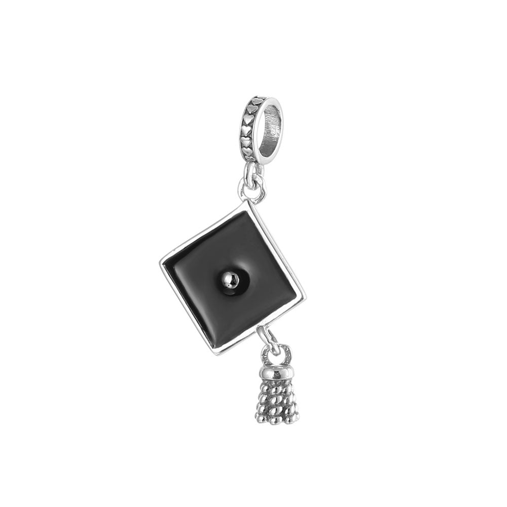 Graduation "Honor Cap" Dangle Charm - 925 Silver Enamel Pendant