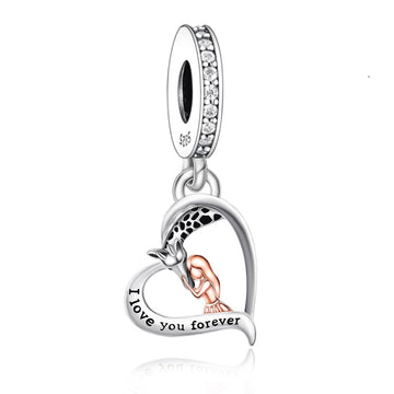 "Tender Heart" Giraffe & Girl Charm - Two-Tone 925 Sterling Silver