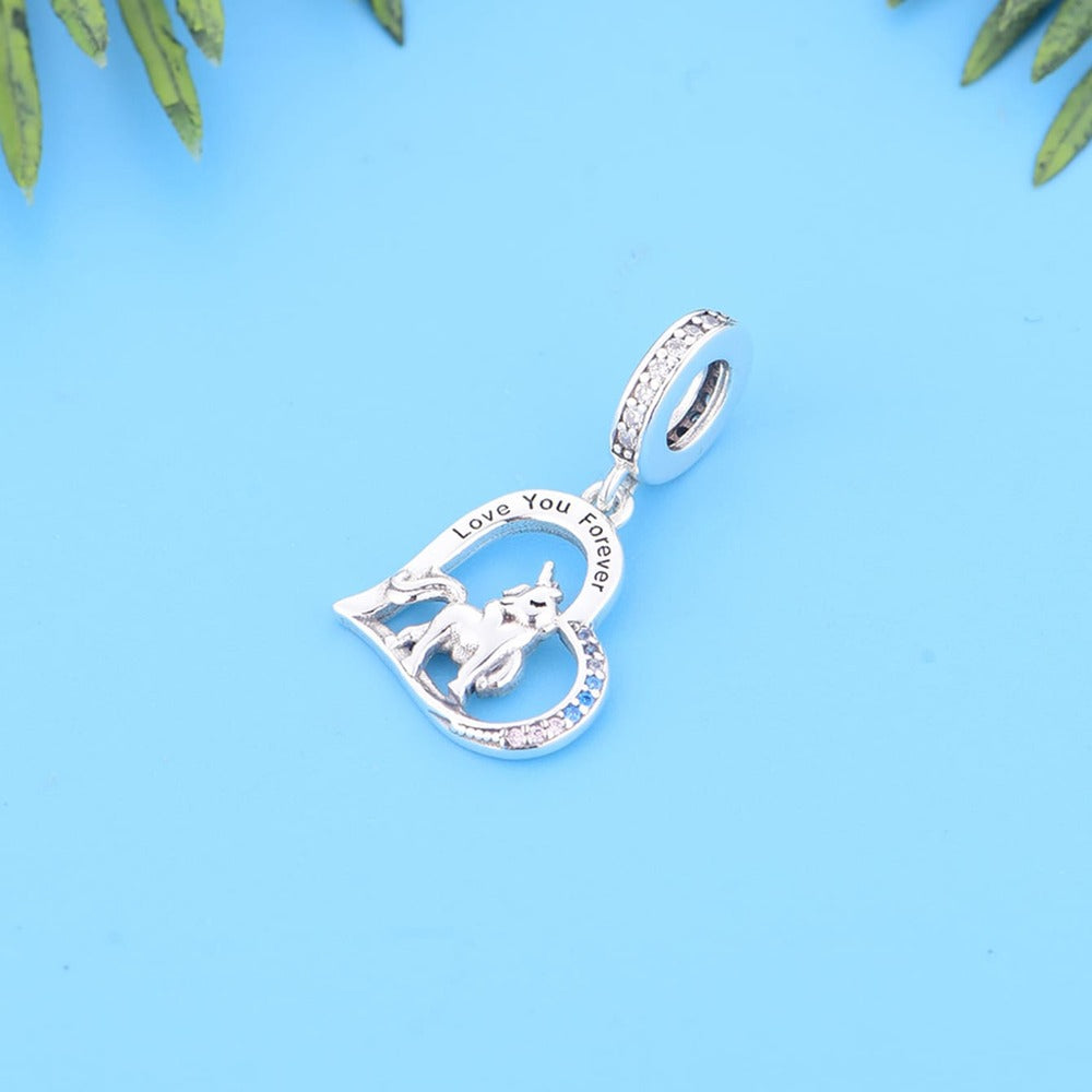 "Eternal Promise" Unicorn Heart Charm - 925 Sterling Silver Pendant
