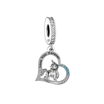 "Eternal Promise" Unicorn Heart Charm - 925 Sterling Silver Pendant