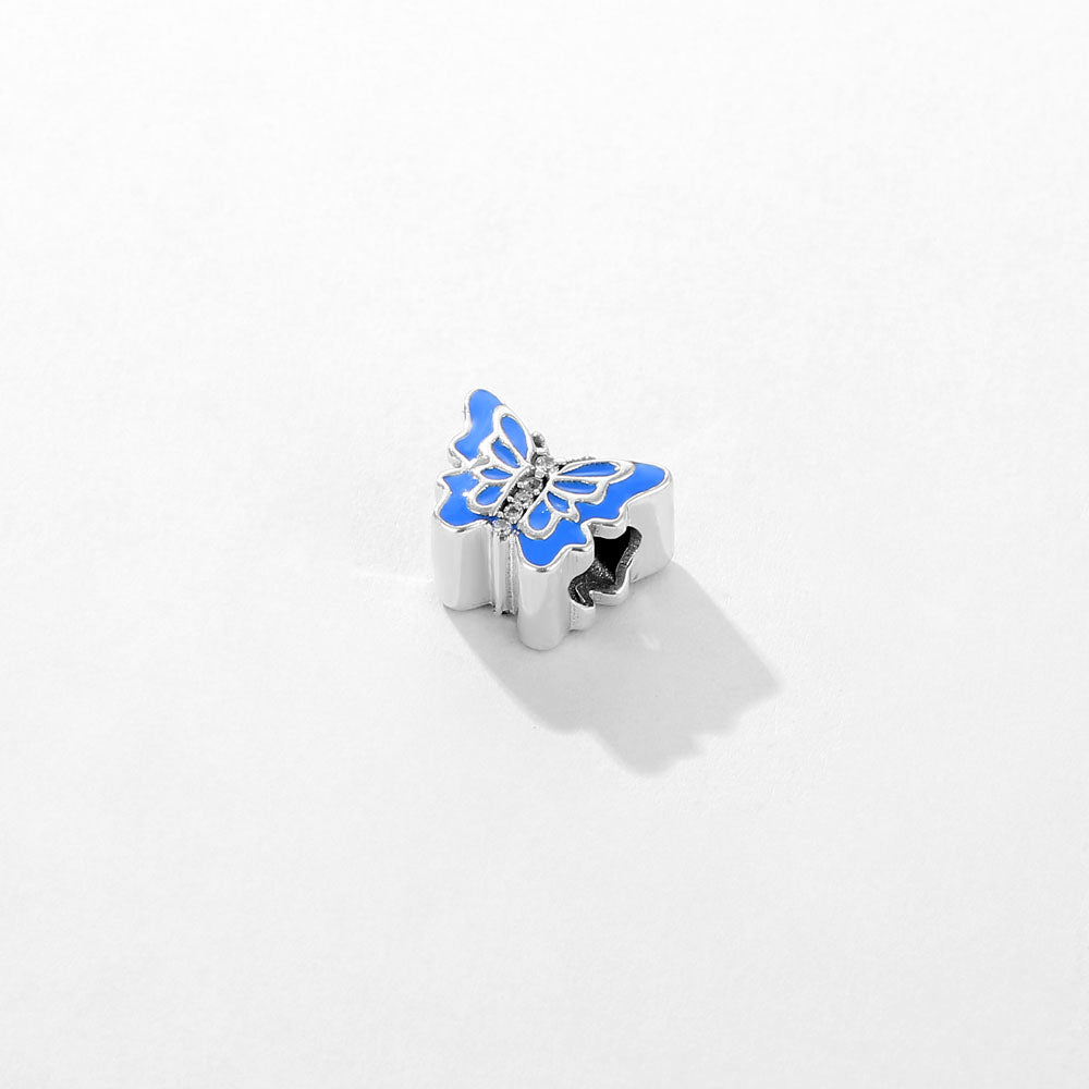 "Azure Dream" Butterfly Charm - 925 Silver Blue Enamel & CZ