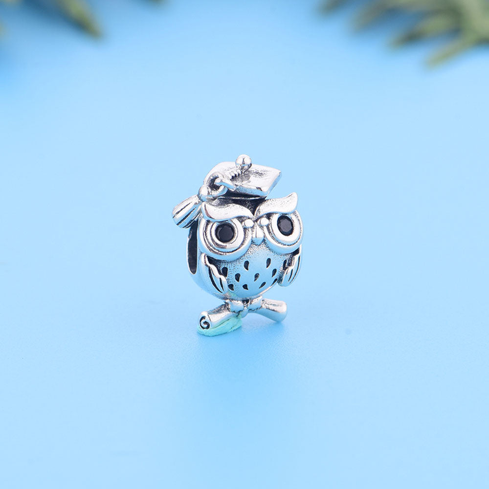 "Wise Graduate" Owl Bead - 925 Sterling Silver Graduation Charm