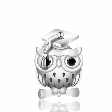 "Wise Graduate" Owl Bead - 925 Sterling Silver Graduation Charm