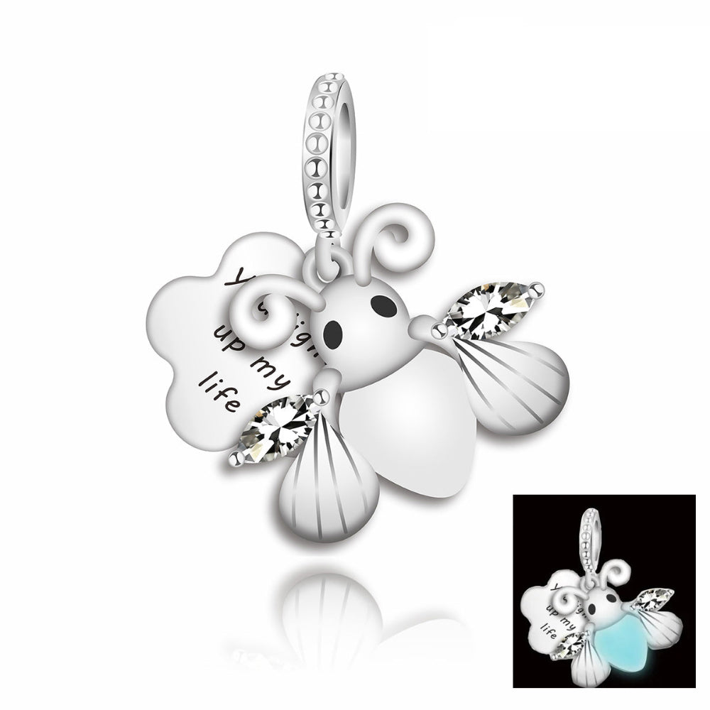 "You Light Up My Life" Firefly Charm - 925 Silver Luminous Dangle