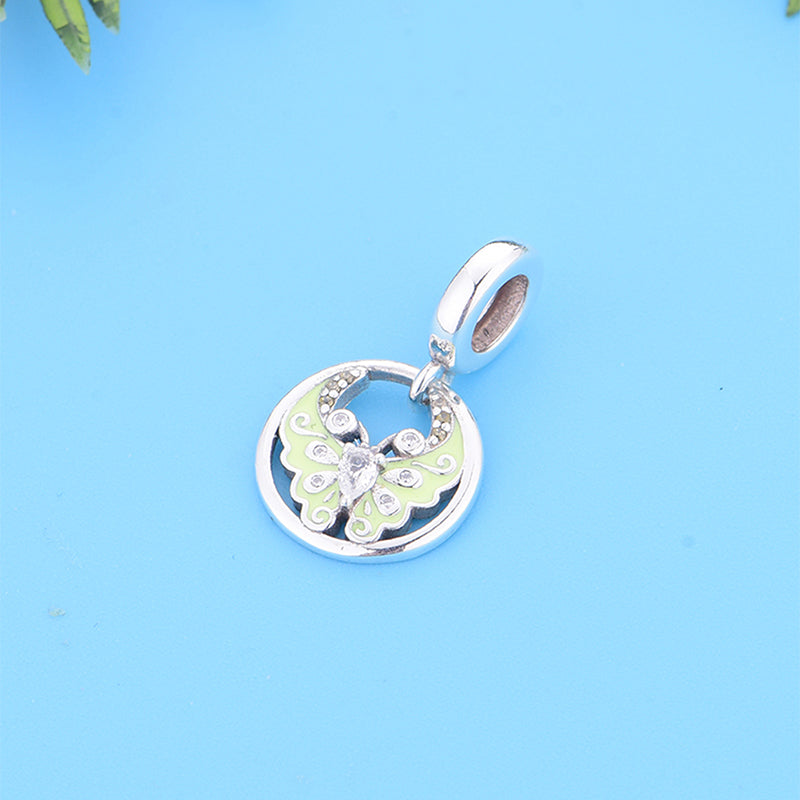 925 sterling silver round green butterfly