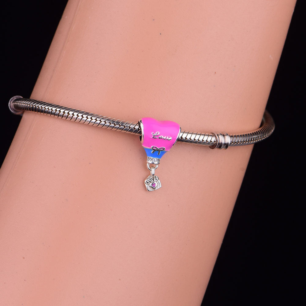 "Love in Flight" Hot Air Balloon Charm - 925 Silver & Pink Enamel