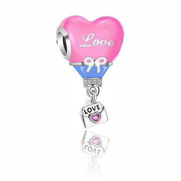 "Love in Flight" Hot Air Balloon Charm - 925 Silver & Pink Enamel