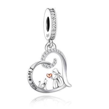 "Eternal Bond" Girl & Cat Heart Charm - Two-Tone 925 Sterling Silver
