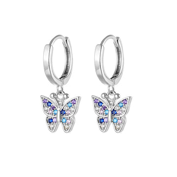 "Vibrant Metamorphosis" - 925 Sterling Silver Butterfly Hoop Earrings