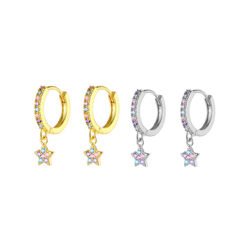 "Cosmic Radiance" - 925 Sterling Silver Star Hoop Earrings