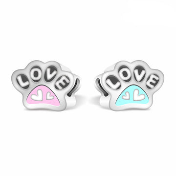"Paws & Hearts" - 925 Sterling Silver Paw Print Charm Bead