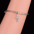 925 Sterling Silver flower dangle charm with soft blue enamel petals
