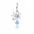 925 Sterling Silver butterfly flower pendant charm with pear-cut cubic zirconia and blue enamel