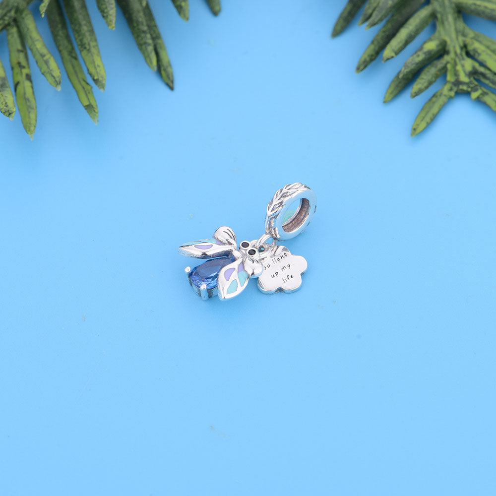 "Soul Spark" Firefly Charm Set - 925 Silver Blue Glass Pendant Gift