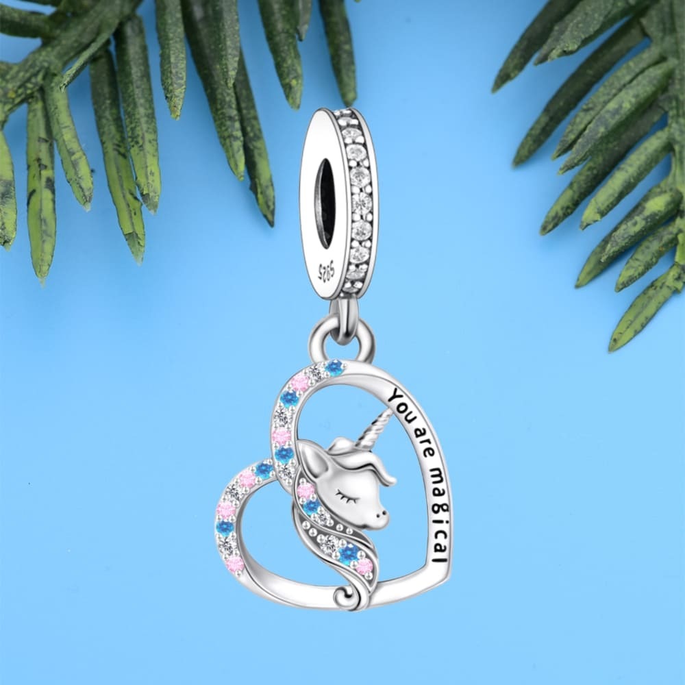 "Pure Magic" Unicorn Heart Charm - 925 Silver Multi-Color Zirconia