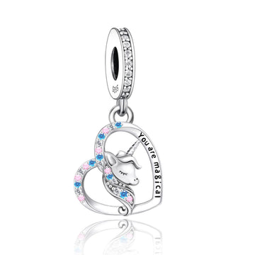 "Pure Magic" Unicorn Heart Charm - 925 Silver Multi-Color Zirconia