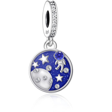"Cosmic Explorer" - 925 Sterling Silver Astronaut Moon Pendant Charm
