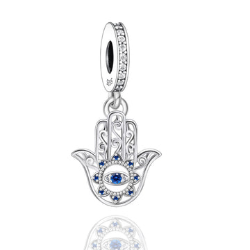 "Divine Sanctuary" - 925 Sterling Silver Hamsa Hand Evil Eye Pendant Charm