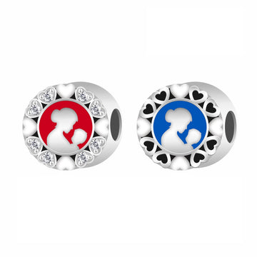 "Eternal Embrace" Mother & Child Bead - 925 Silver Red & Blue Enamel