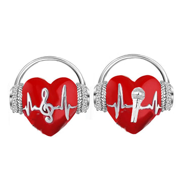 "Rhythm of the Heart" - 925 Sterling Silver Music Headphones Heart Charm Bead