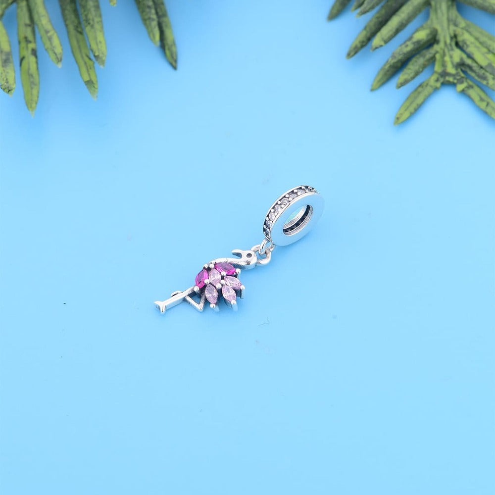 "Pink Harmony" Flamingo Charm - 925 Silver Multi-Tone Pink CZ