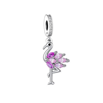 "Pink Harmony" Flamingo Charm - 925 Silver Multi-Tone Pink CZ