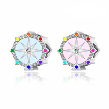 "Rainbow Ferris Wheel" - 925 Sterling Silver Colorful CZ Charm Bead
