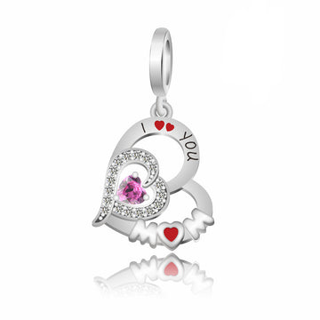 "Triple Resonance" Pink Heart Charm - 925 Silver Triple Nested Design