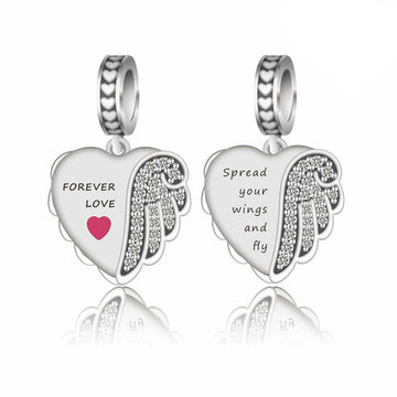 "Angel Wings of Love" - 925 Sterling Silver Heart Pendant Charm