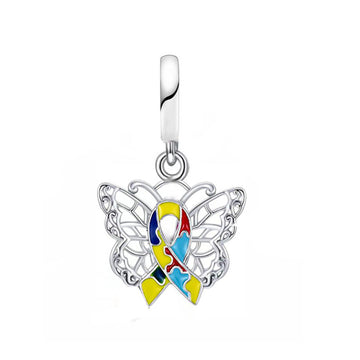 "Spectrum of Light" - 925 Sterling Silver Puzzle Ribbon Butterfly Charm