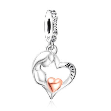 "Nurturing Heart" Mother Silhouette Charm - 925 Silver & Rose Gold