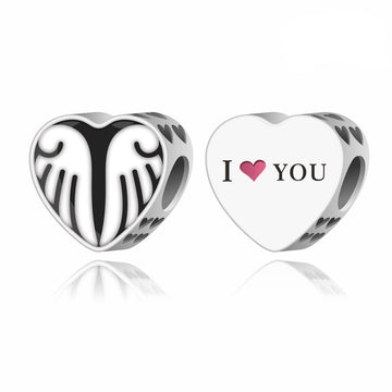 "Guardian Love" - 925 Sterling Silver Angel Wings Heart Charm