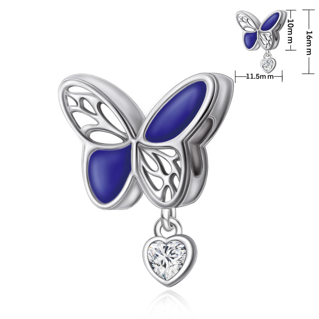 925 sterling silver heart-shaped blue butterfly