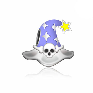 "Wizard Sorcery" - 925 Sterling Silver Wizard Hat Skull Charm Bead