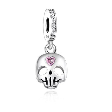 "Eternal Love" - 925 Sterling Silver Pink Heart Skull Pendant Charm