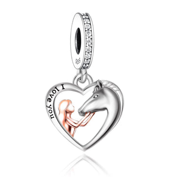 "Soul Bond" - 925 Sterling Silver Girl and Horse Heart Charm
