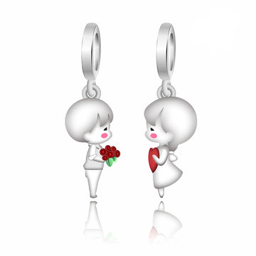 "First Spark" Boy & Girl Dangle Charm - 925 Sterling Silver