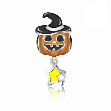 "Spooky Magic" - 925 Sterling Silver Pumpkin Witch Hat Star Charm