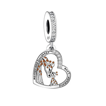 "Endless Bond" Giraffe Mother & Daughter Charm - 925 Sterling Silver